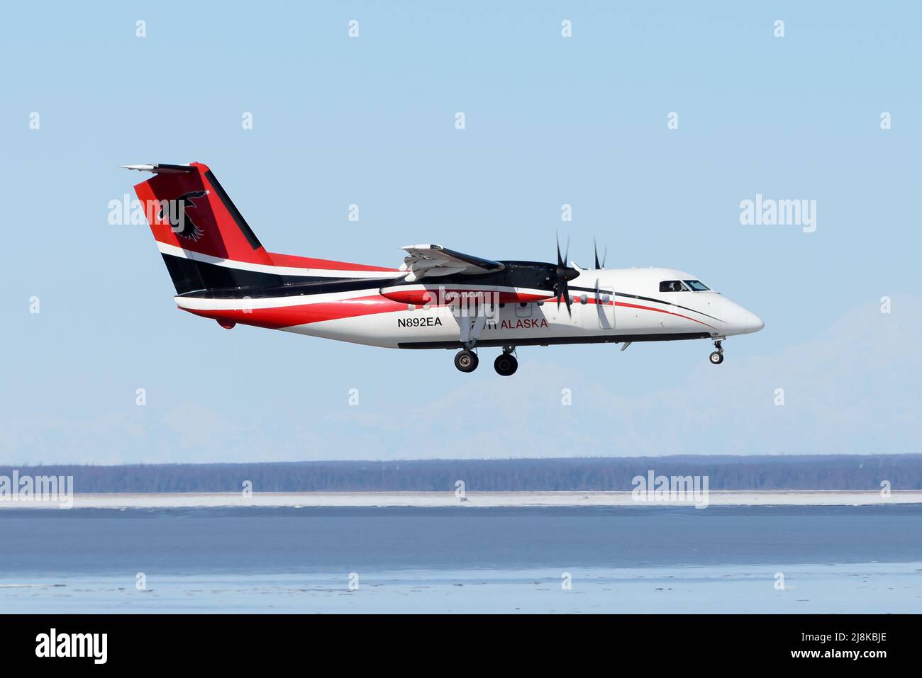 Ravn Alaska DHC-8 aircraft. Small regional airline with.  Bombardier Dash 8 of Ravn Alaska. N892EA. Stock Photo