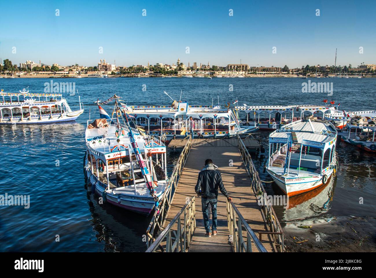 dock for tourist to take a passenger tourist boat from the Philae Temple back to Aswan Stock Photo