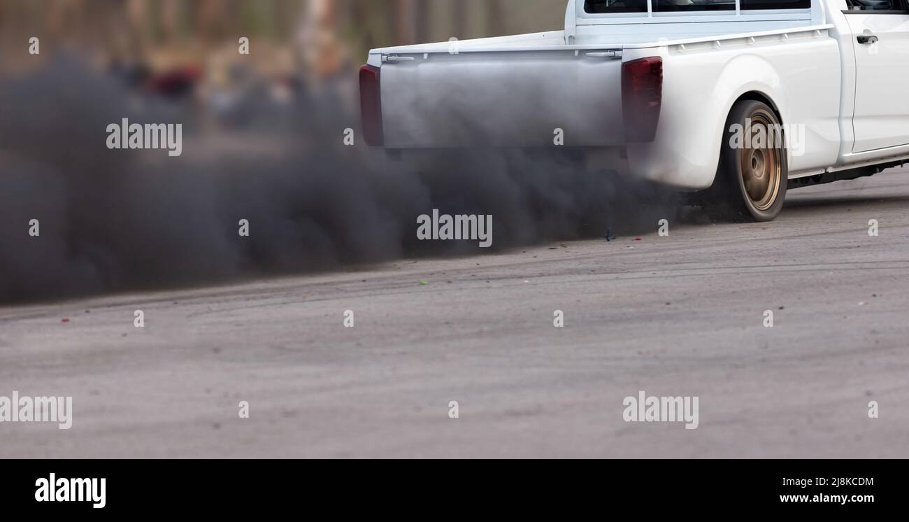 Climate change and air pollution crisis in city from diesel vehicle