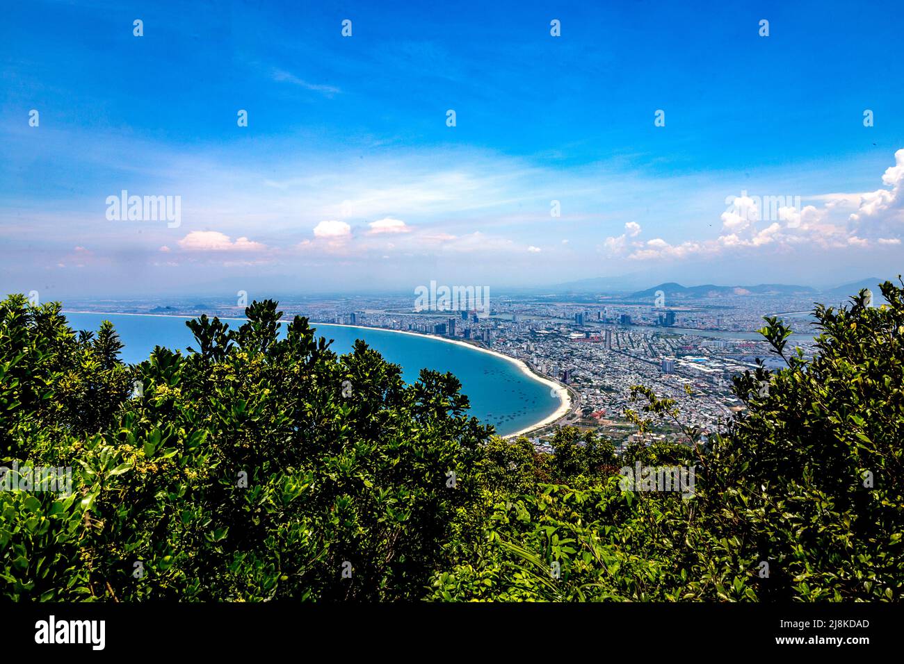 A view of Da Nang from high up on a mountain called Son Tra or Monkey Mountain. Stock Photo