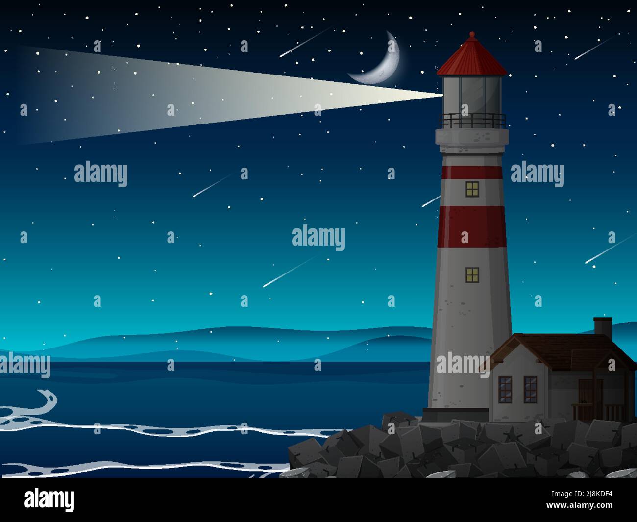 Lighthouse on the coast at night illustration Stock Vector Image & Art ...