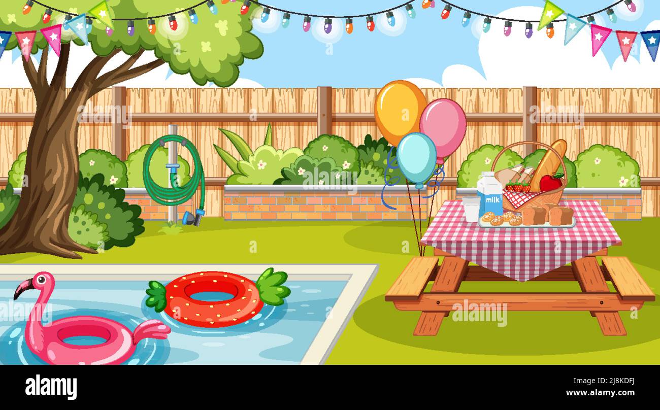 Scene of backyard with a fence illustration Stock Vector Image & Art