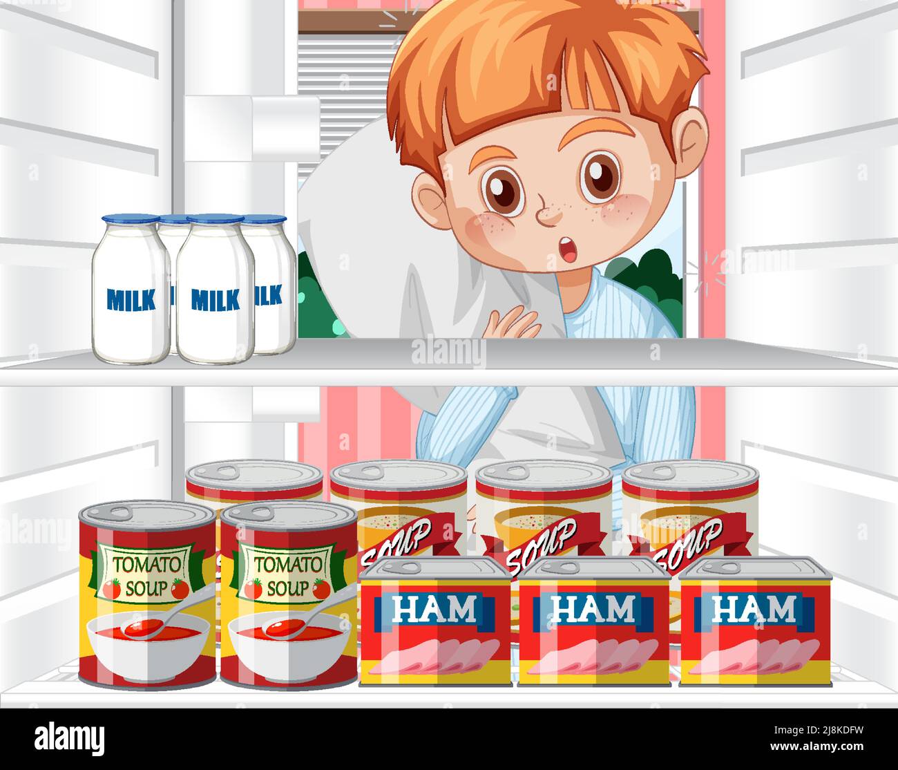 Boy looking foods in fridge illustration Stock Vector Image & Art - Alamy
