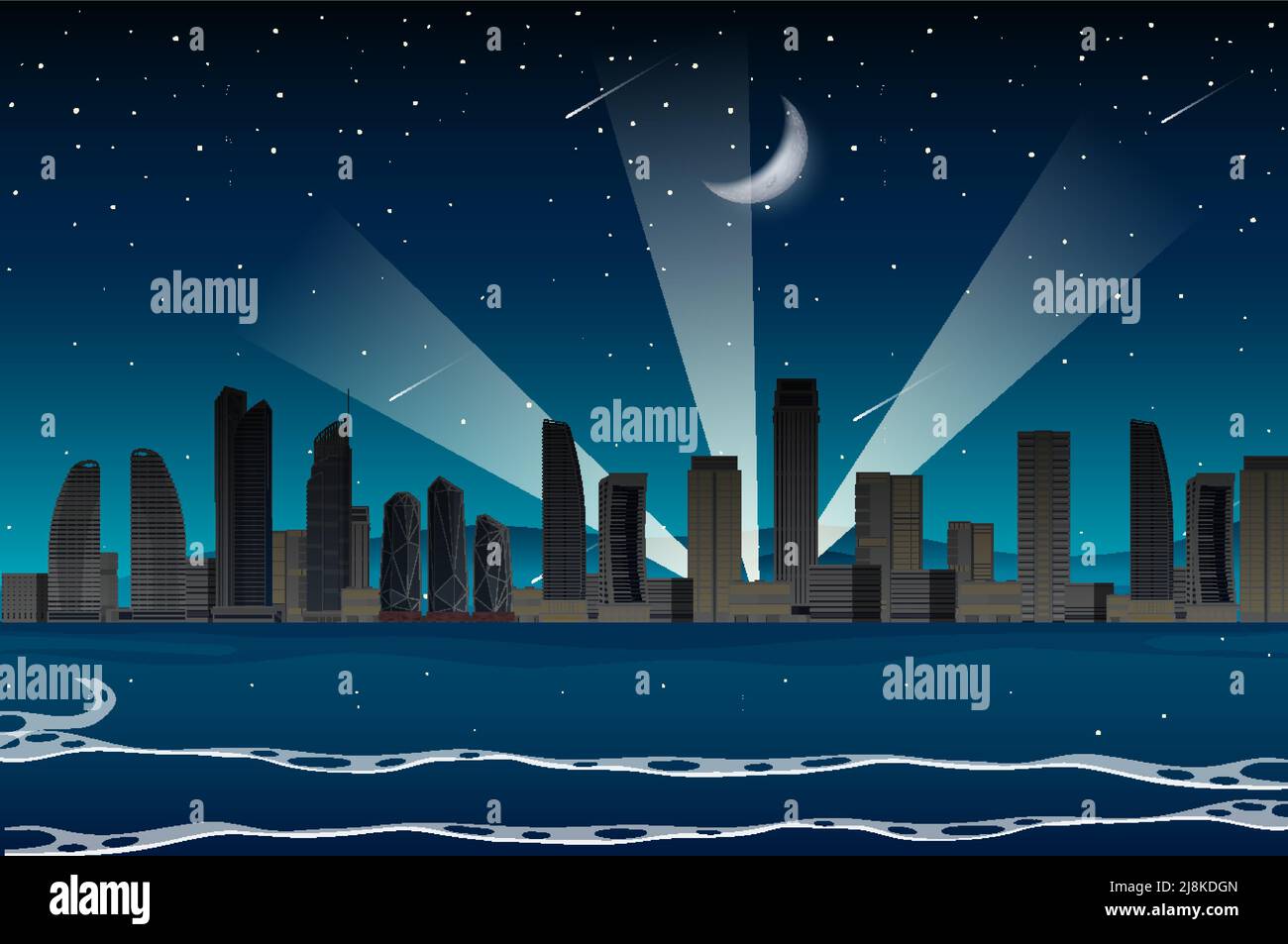Beach city at night scene illustration Stock Vector Image & Art - Alamy