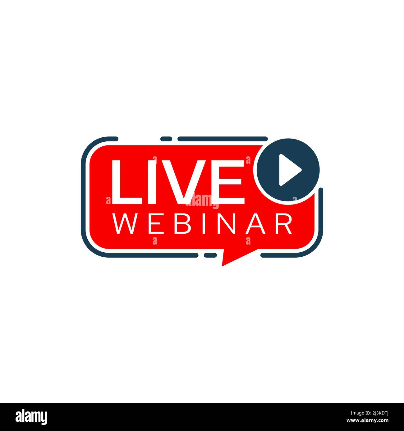 Live webinar or online webcast vector icon of virtual education, web seminar, conference and meeting. Red speech bubble with play button isolated sign for virtual education or training course Stock Vector