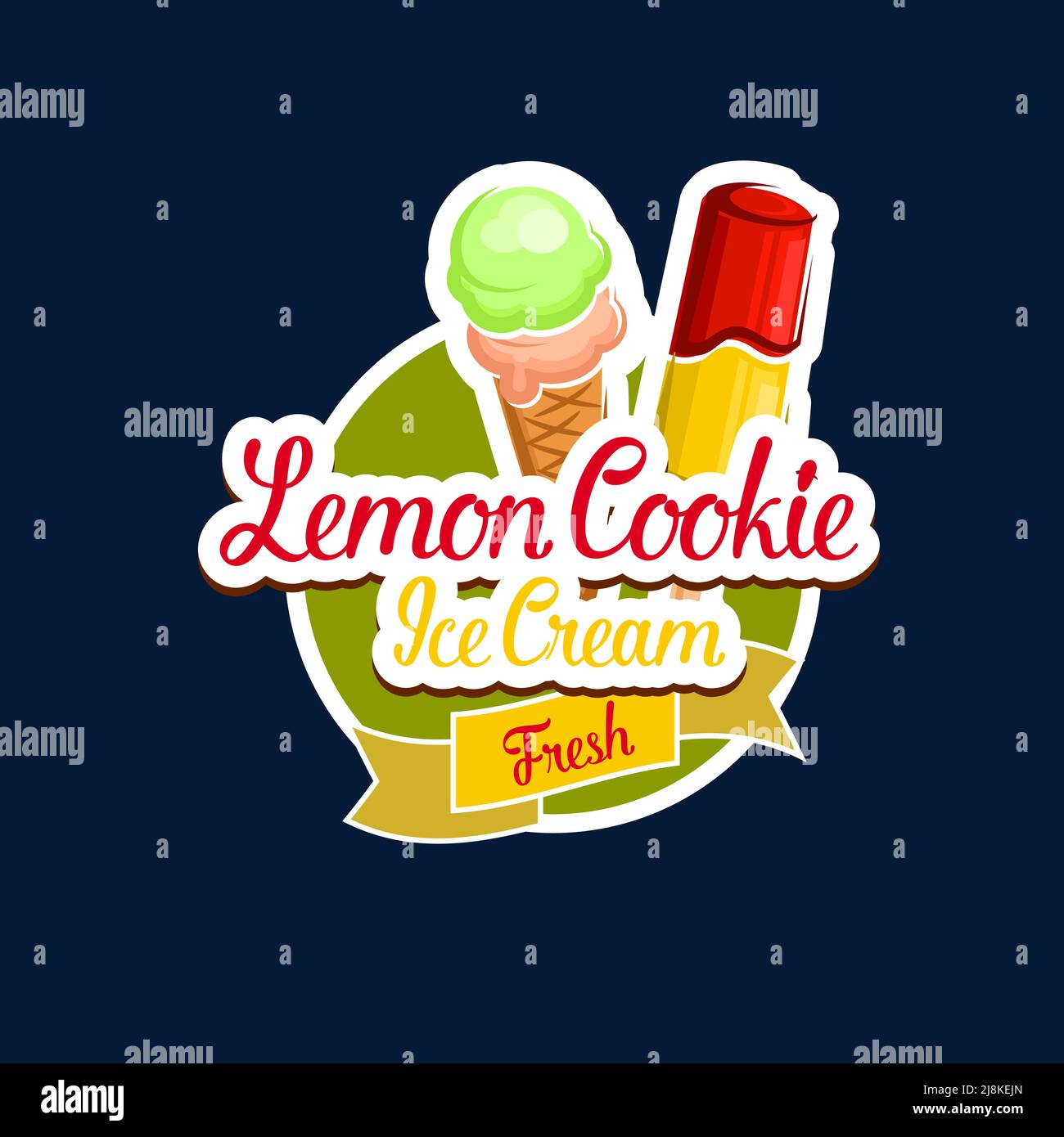 Lemon cookie ice cream vector icon of milk dessert and sweet food. Ice ...