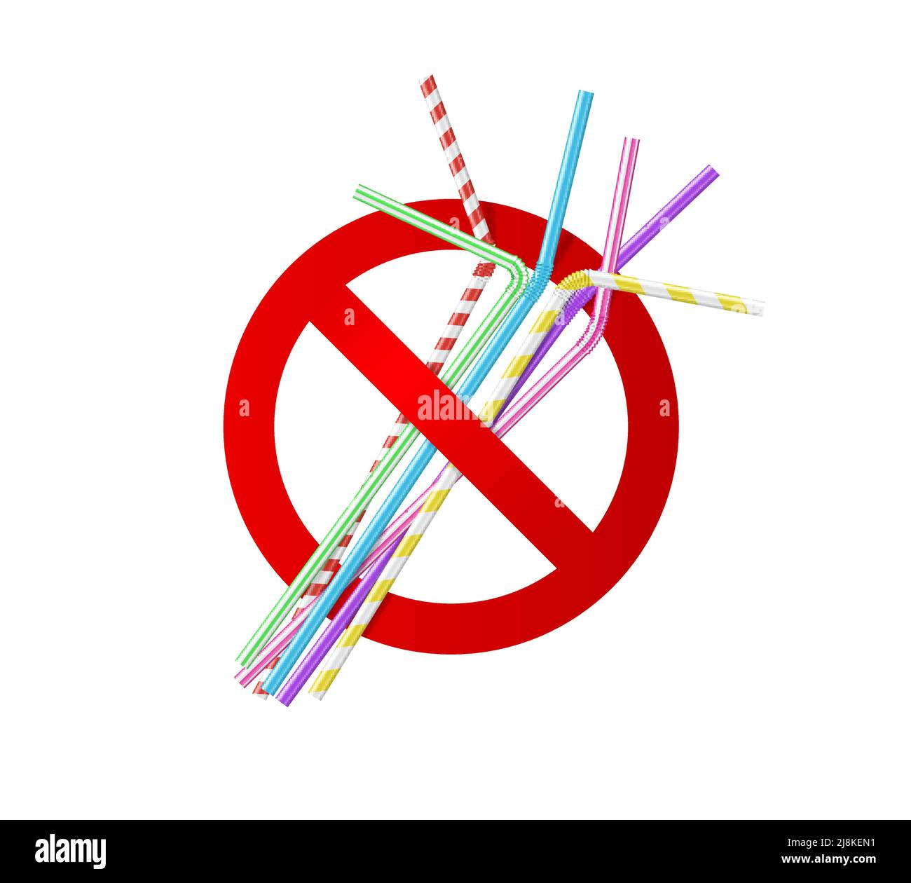 Forbidden plastic straw. Vector prohibition and ban sign with cocktail
