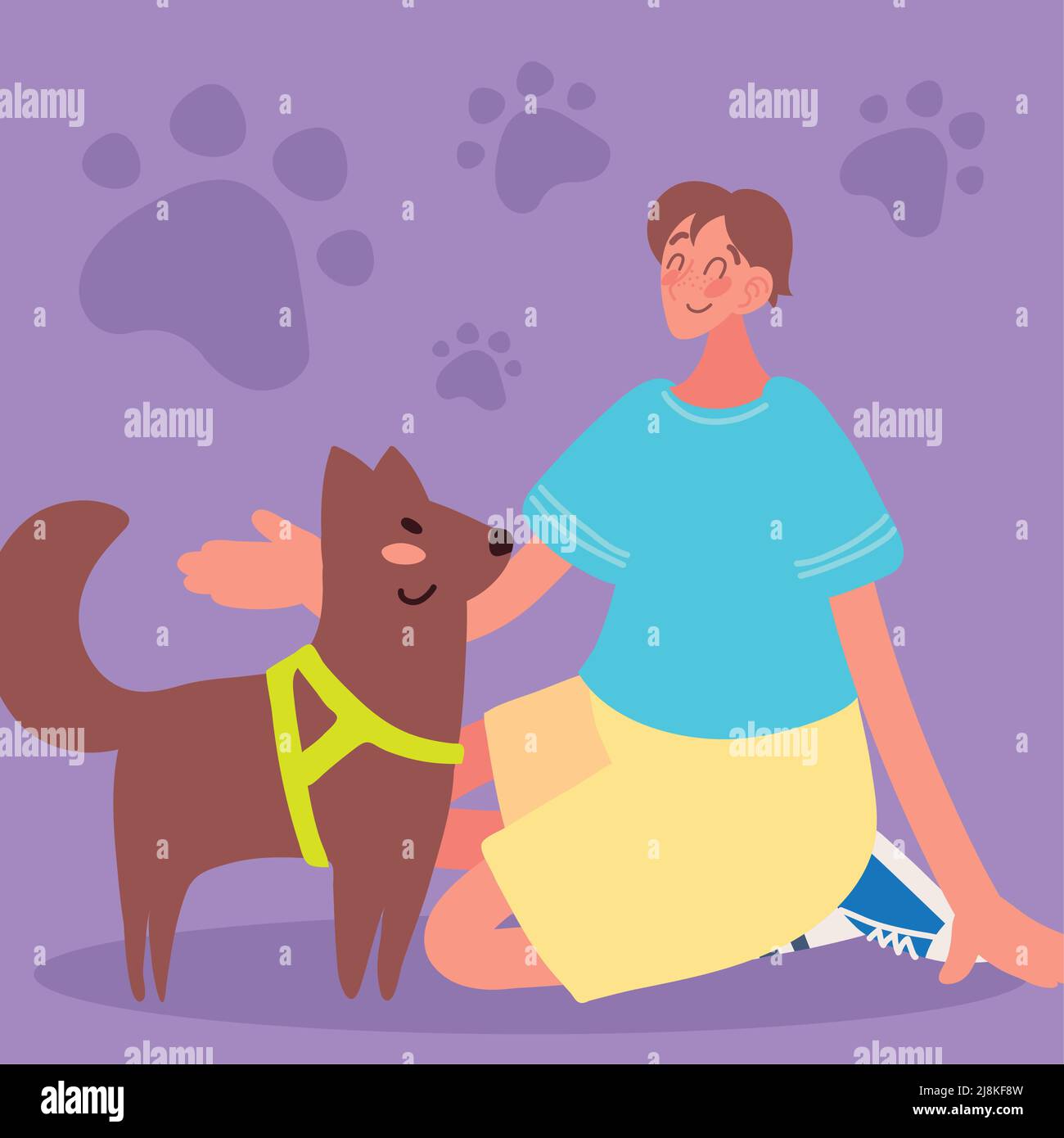 boy with brown dog Stock Vector Image & Art - Alamy
