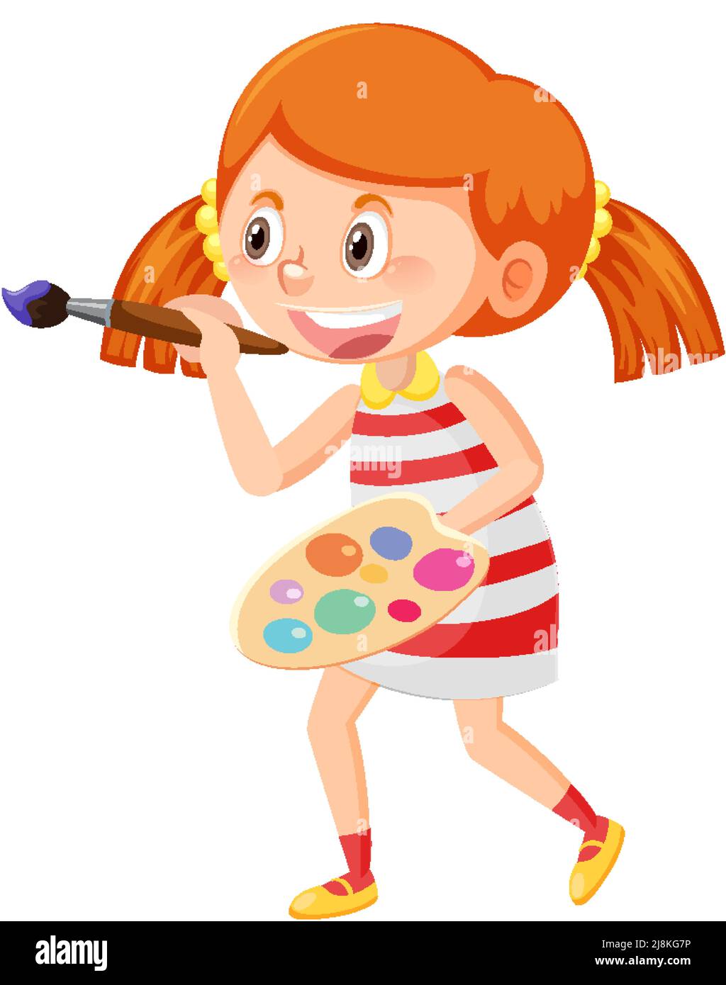 Cute girl holding brush and colour palette illustration Stock Vector ...