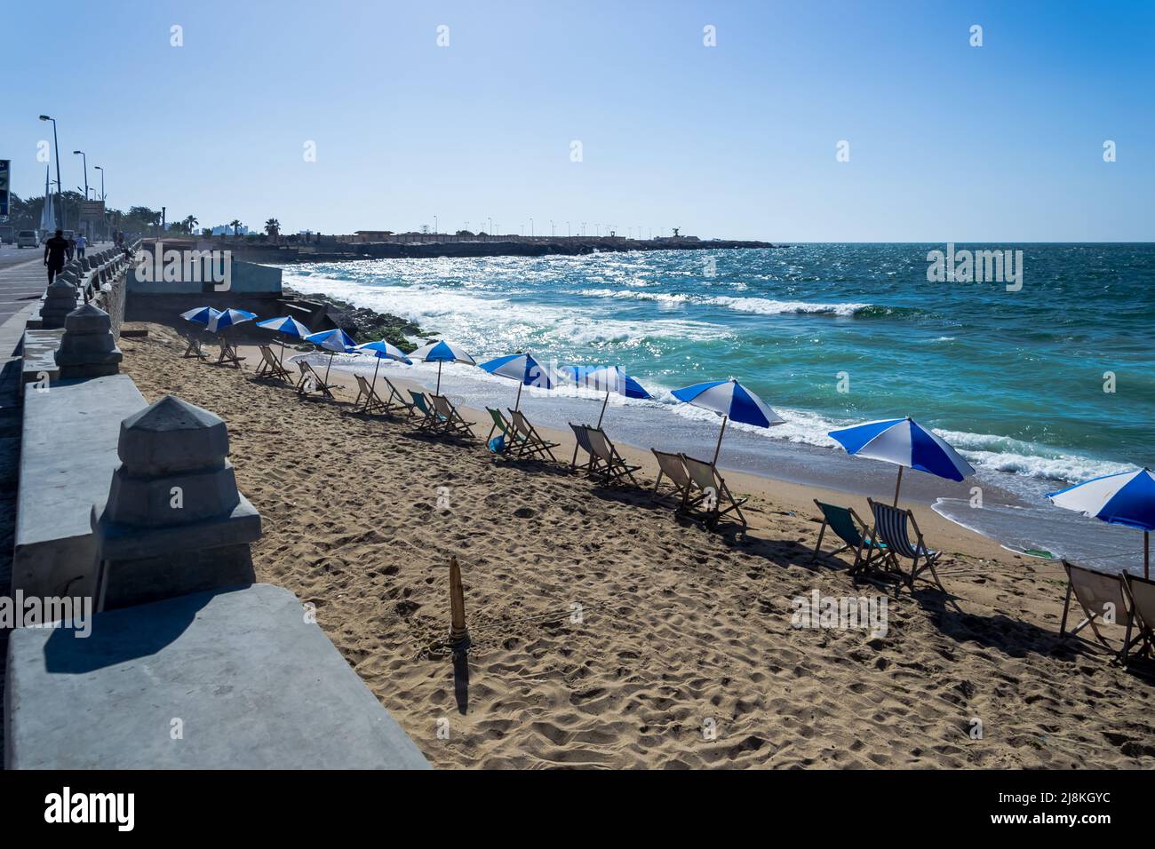View of El Shatby Beach corniche, located at El Gaish street in the municipality of Alexandria, Egypt Stock Photo