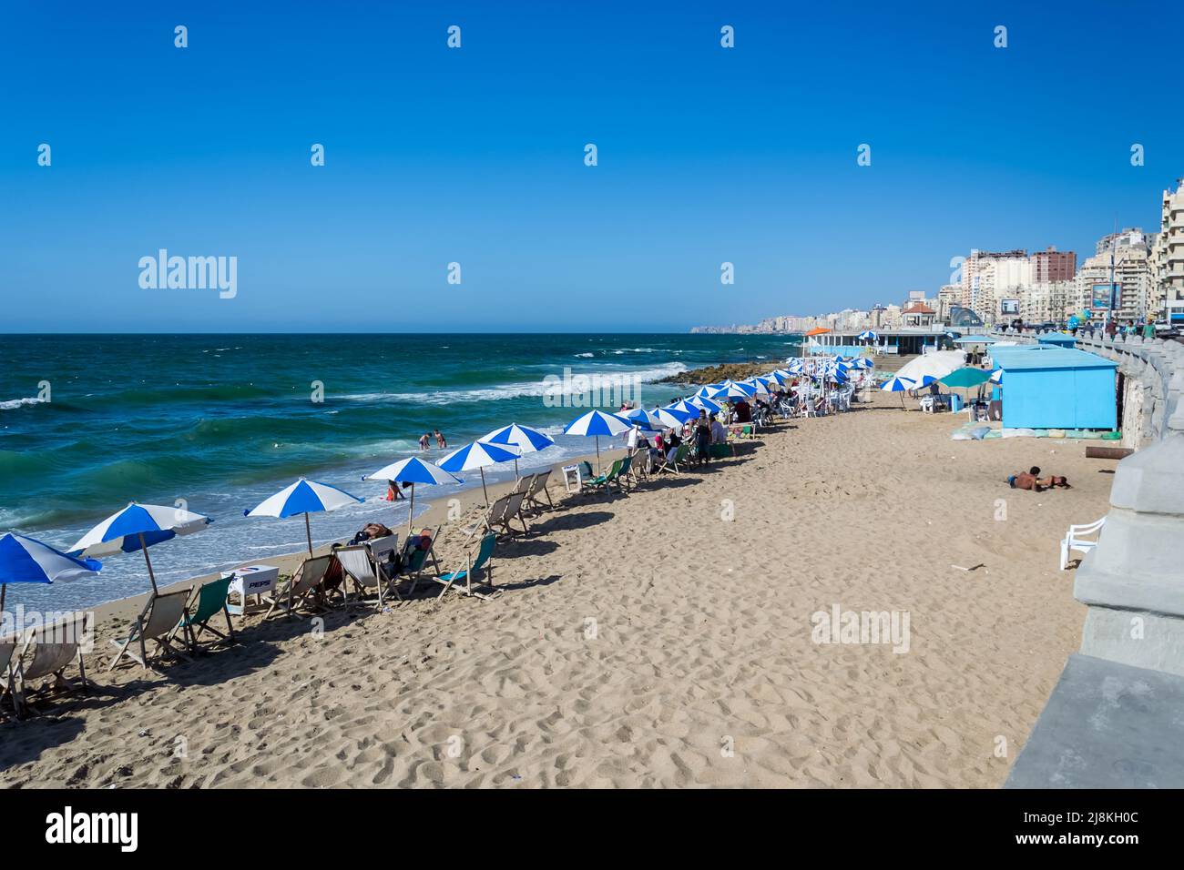 View of El Shatby Beach corniche, located at El Gaish street in the municipality of Alexandria, Egypt Stock Photo