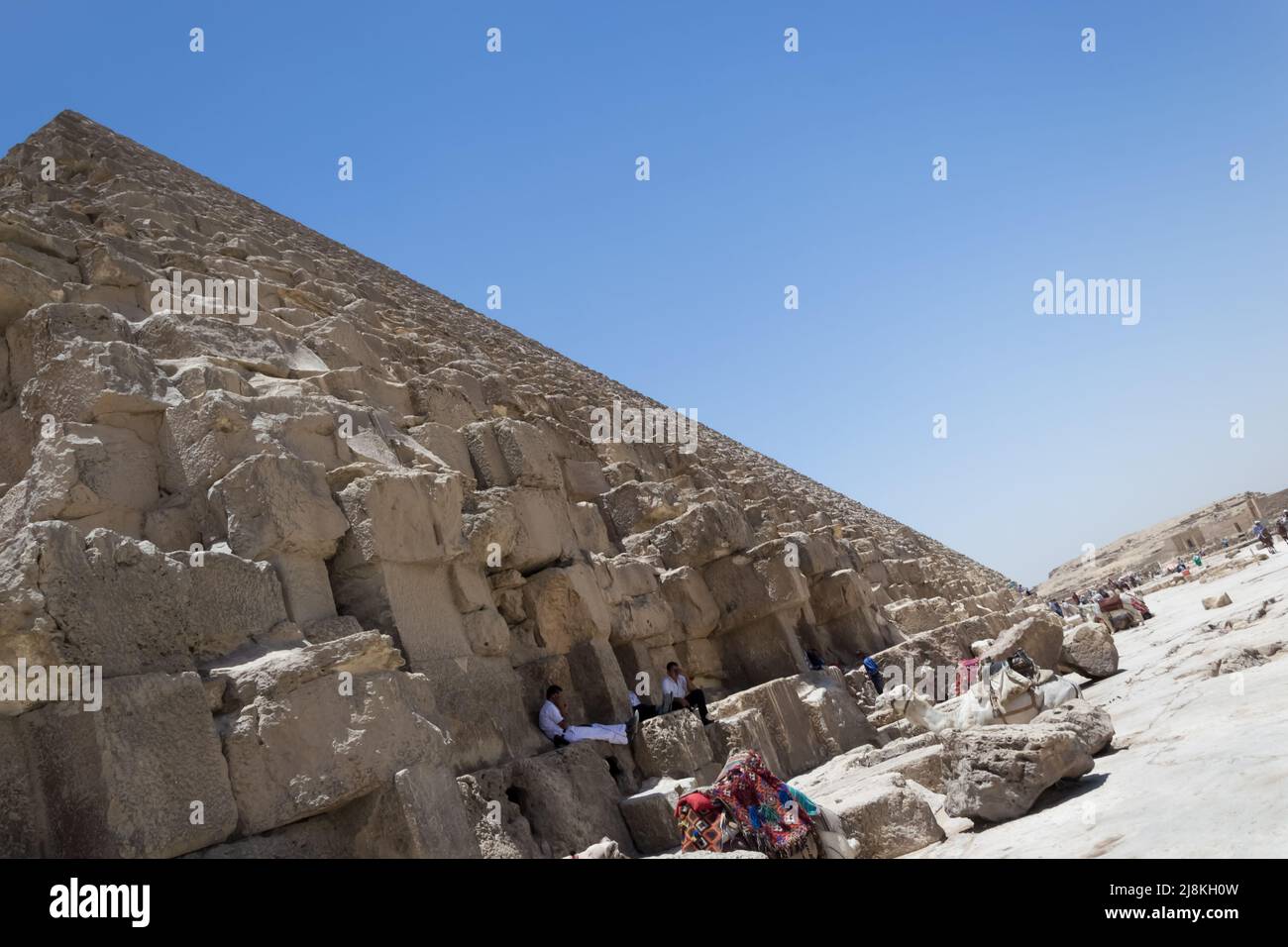 Architectural detail of the Giza pyramid complex at the edges of the Western Desert, 13 kilometers southwest of the city centre of Cairo Stock Photo