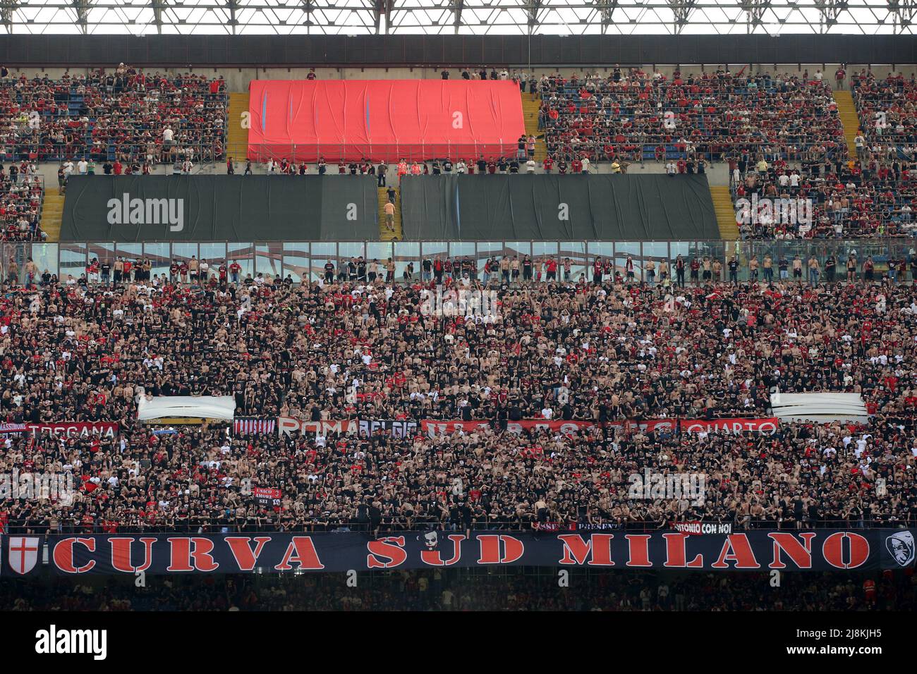 Milan, Italy, 15th May 2022. AC Milan fans during the Serie A match at Giuseppe Meazza, Milan. Picture credit should read: Jonathan Moscrop / Sportimage Stock Photo