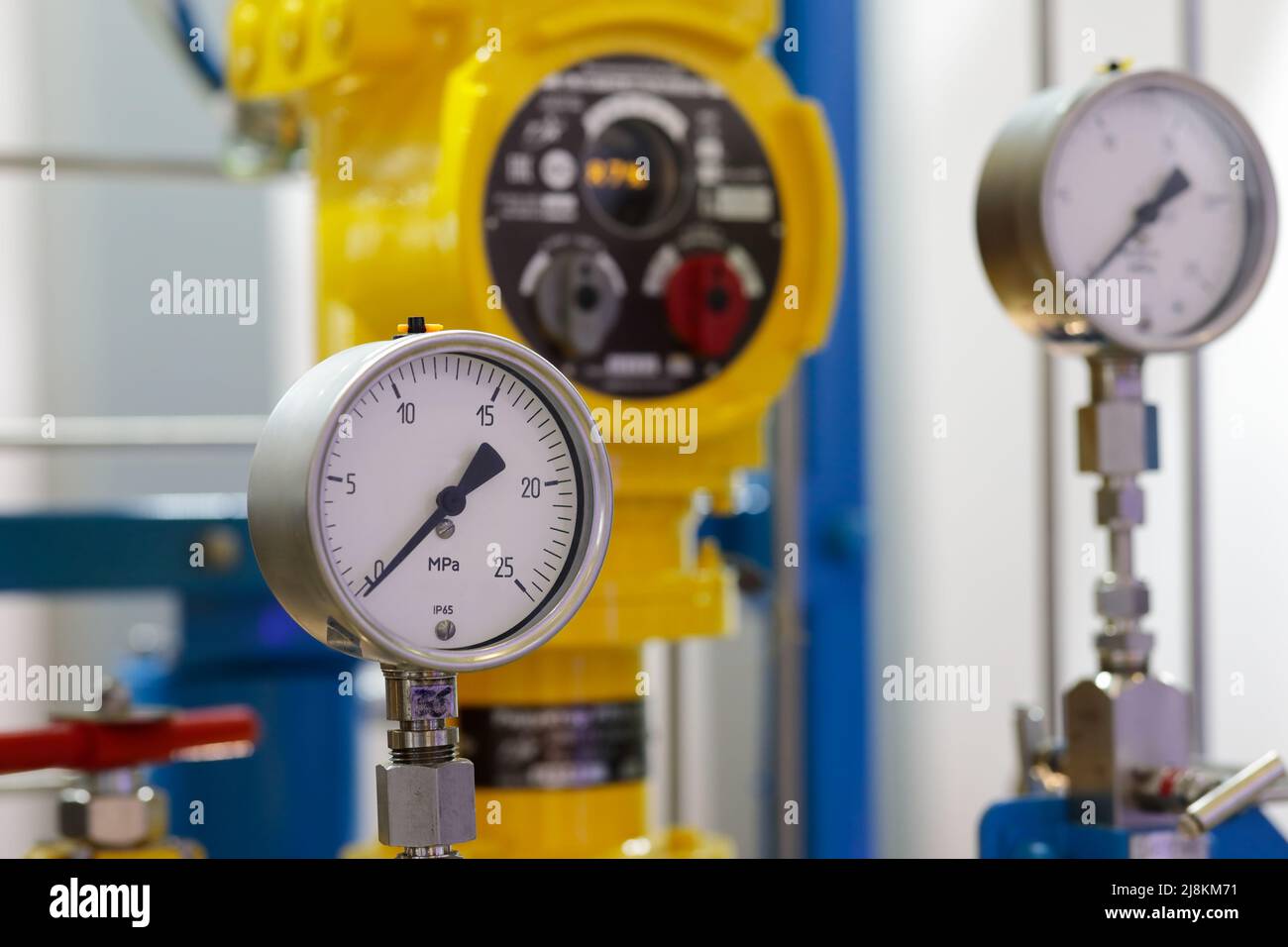 Technological equipment with analog and digital gauges. Selective focus