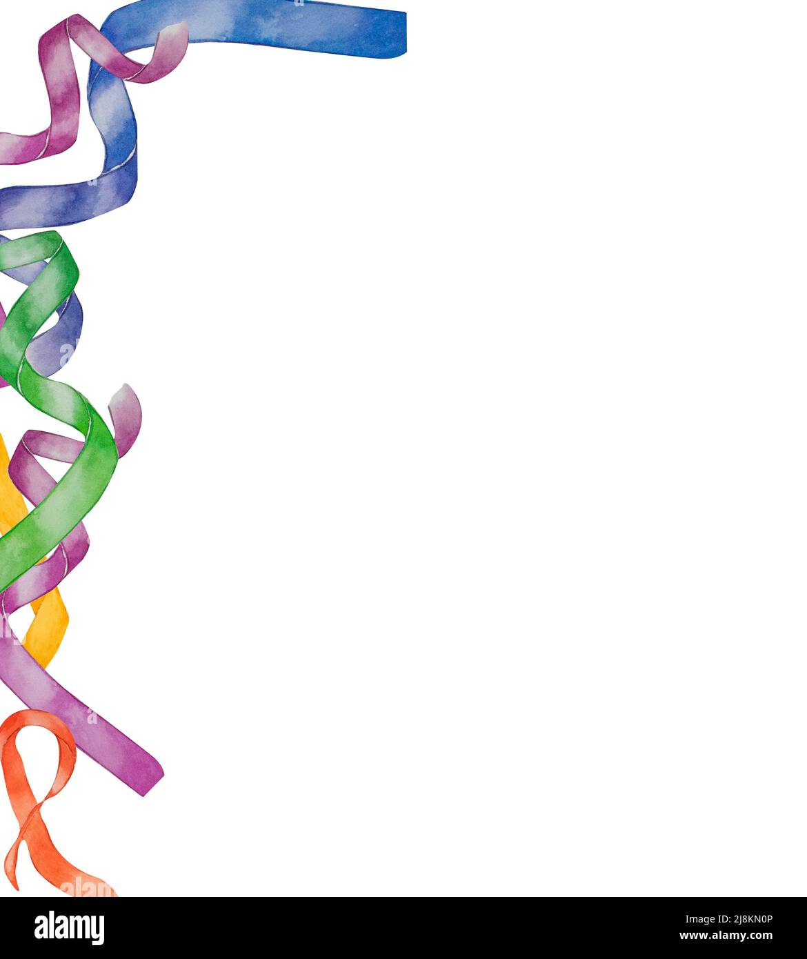 All Color Ribbons Frame Multicolored ribbons frame watercolor illustration on white background ...