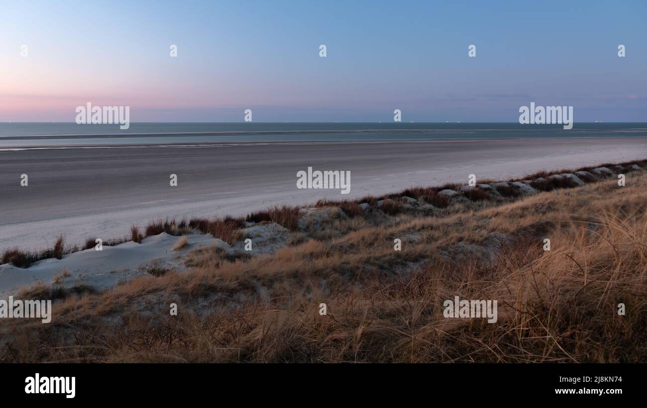 Sandy beach on east frisian island at dawn Stock Photo