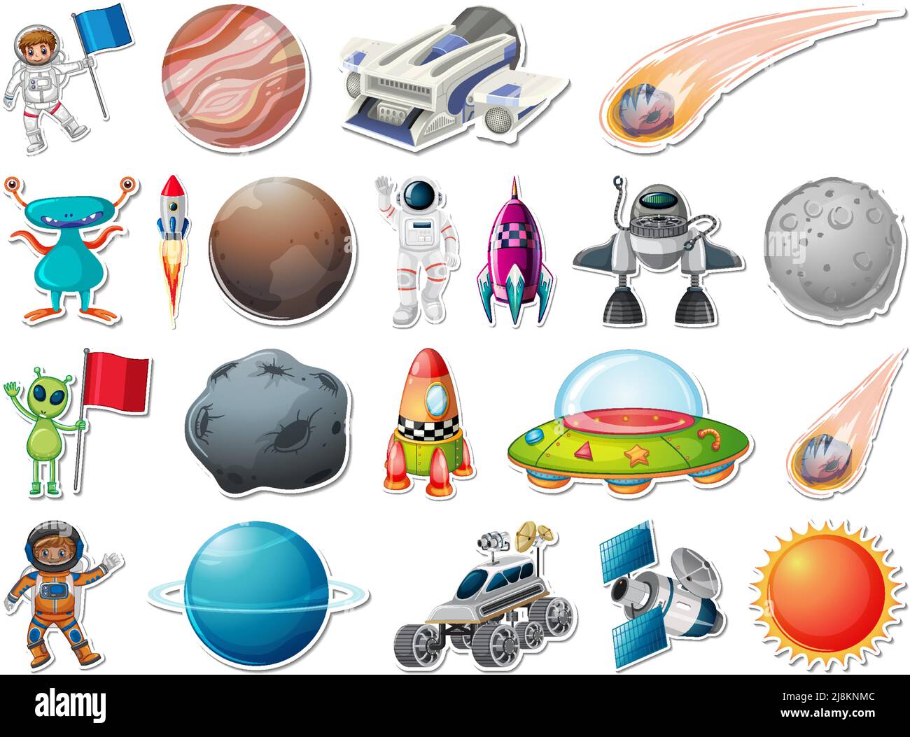 Sticker set of outer space objects and astronauts illustration Stock ...