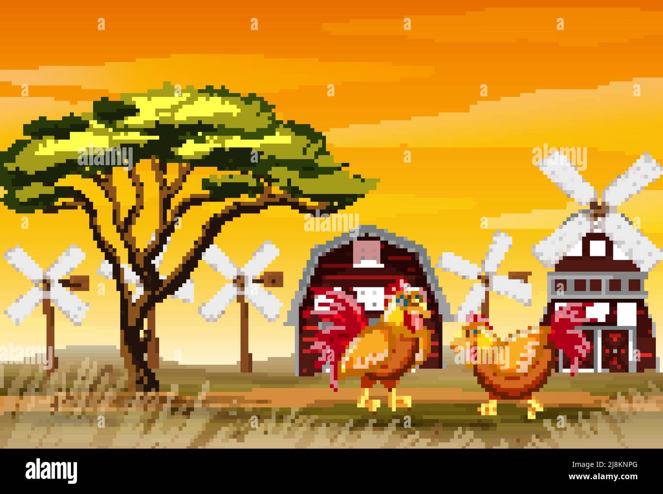 Farm scene with chickens in the field illustration Stock Vector Image ...