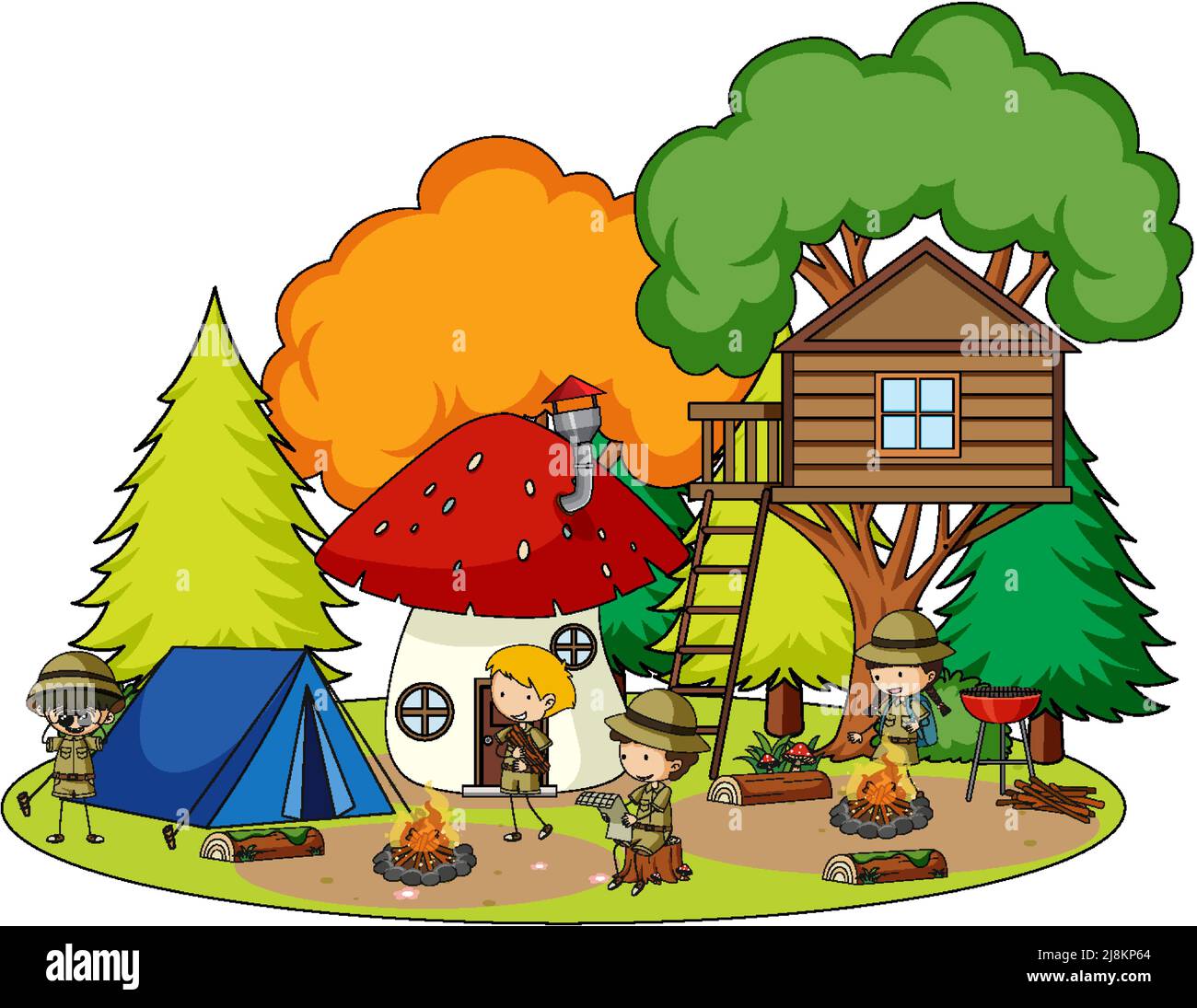 Scene with kids camping in the park illustration Stock Vector Image ...