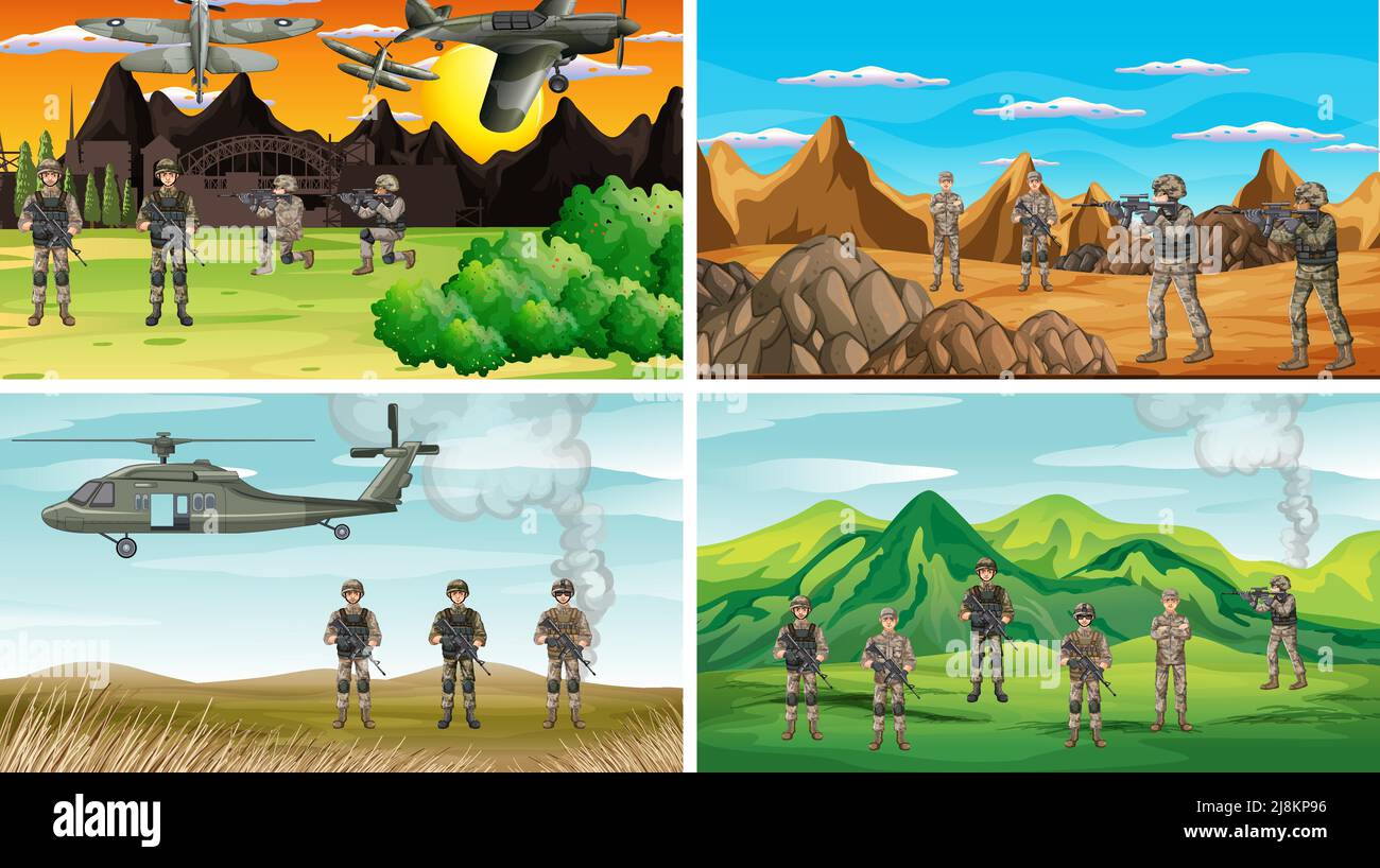 Set of different army war scenes illustration Stock Vector Image &amp; Art - Alamy