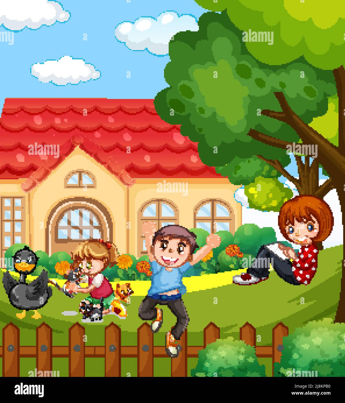 House scene with many kids illustration Stock Vector Image & Art - Alamy