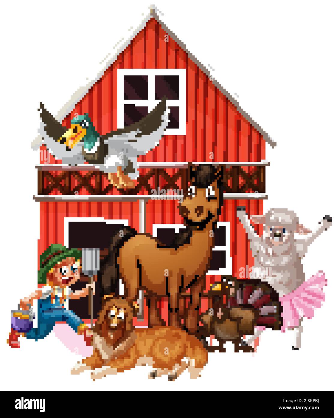 Farming theme with farmer and animals illustration Stock Vector Image ...