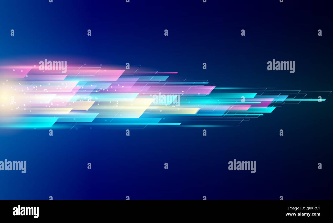 Modern abstract high-speed light effect. Abstract background with beams of light. Technology futuristic dynamic motion. Movement pattern for banner. Stock Vector