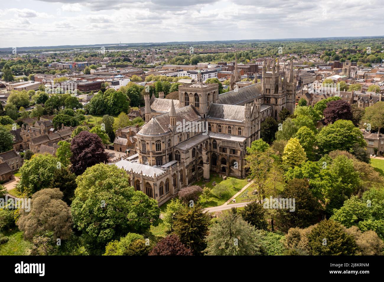PETERBOROUGH, UK - MAY 12, 2022. An aerial view of Peterborough city ...