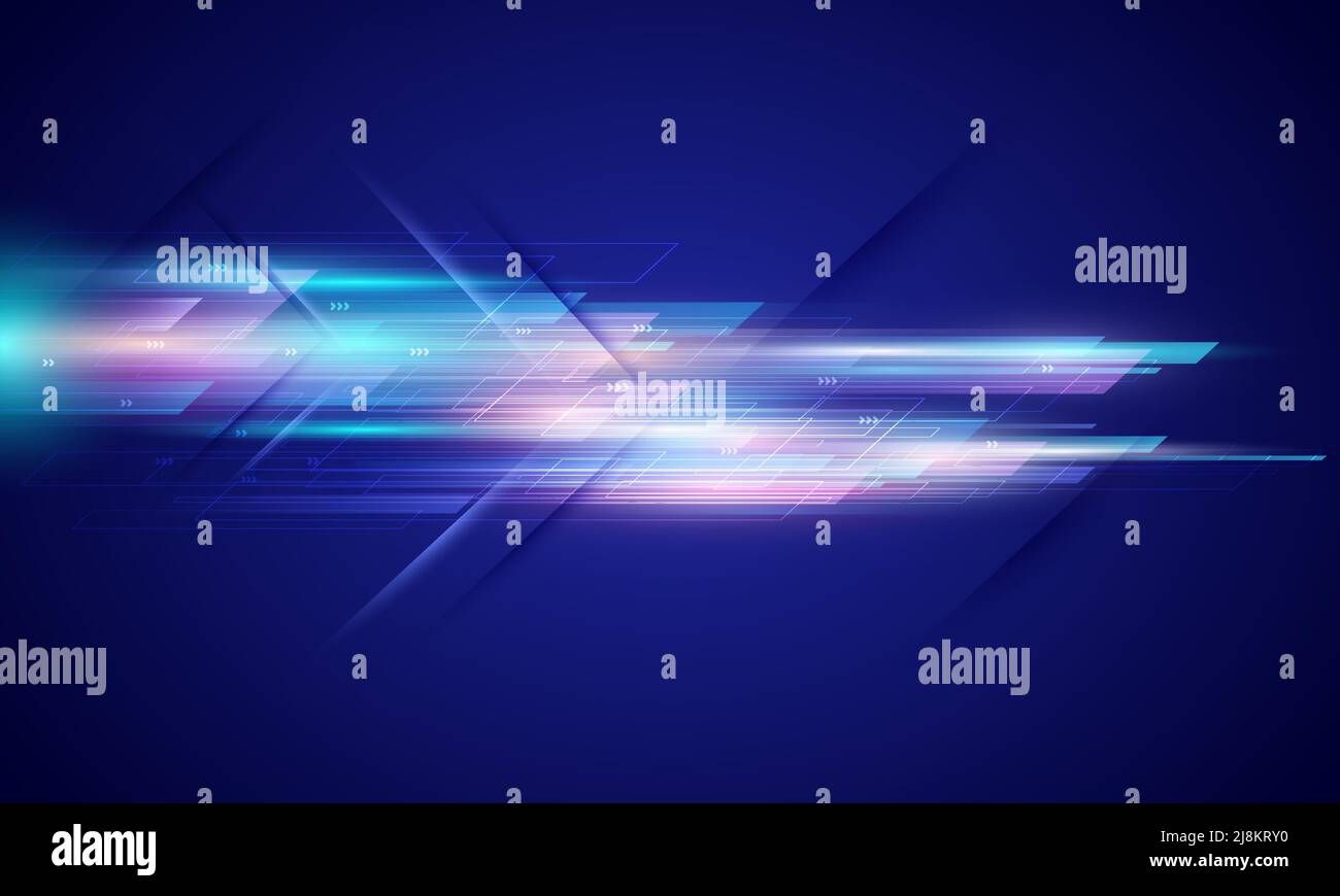 Modern abstract high-speed light effect. Abstract background with beams of light. Technology futuristic dynamic motion. Movement pattern for banner. Stock Vector