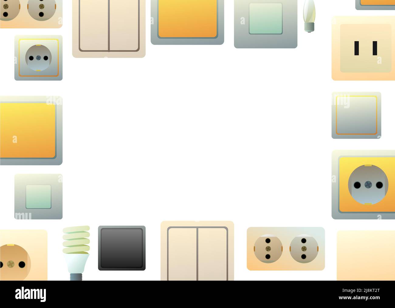 Sockets, switches and light bulbs. Frame picture. Electrical appliances