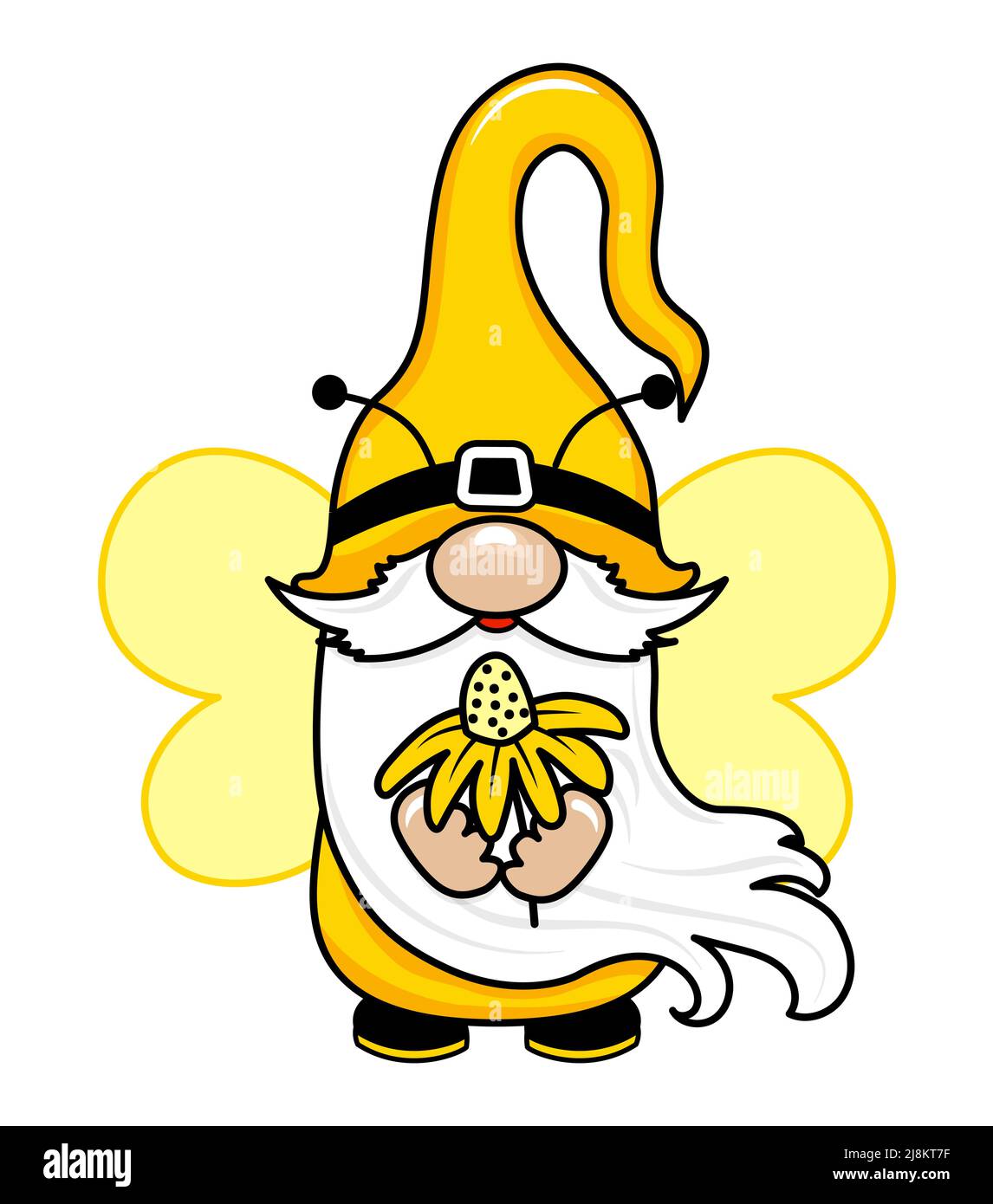 Bumble bee gnome - hand drawn modern gnome  illustration. Perfect for advertising, poster, announcement or greeting card. Beautiful gnome in Honeybee Stock Vector