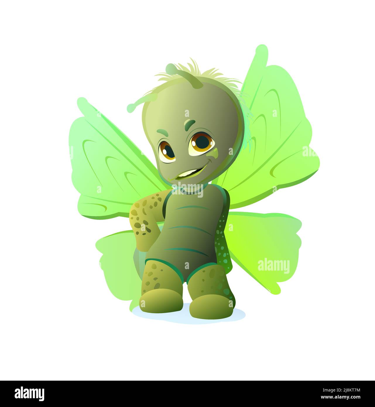 Green Butterfly fun costs. Cute cartoon character. Funny insect object. Moth fly. Isolated on white background. Vector. Stock Vector