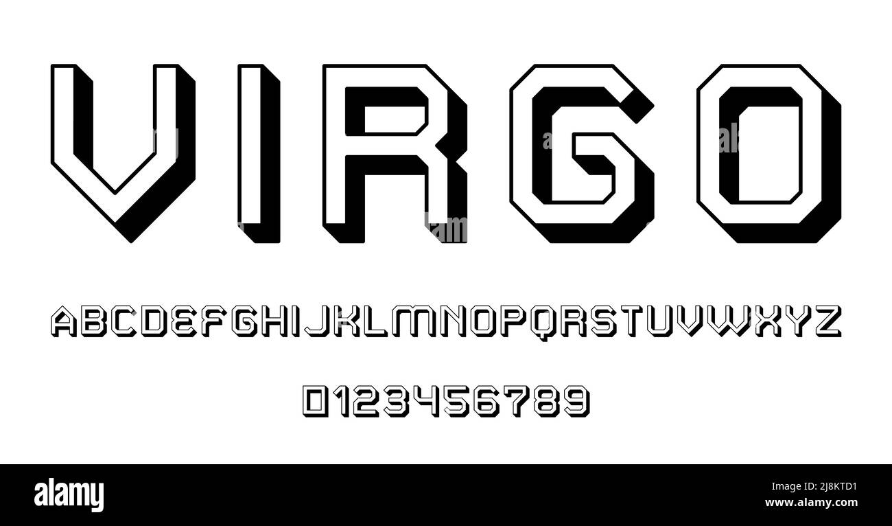 Set of alphabets font letters and numbers modern abstract outline 3D concept design with lines vector illustration Stock Vector