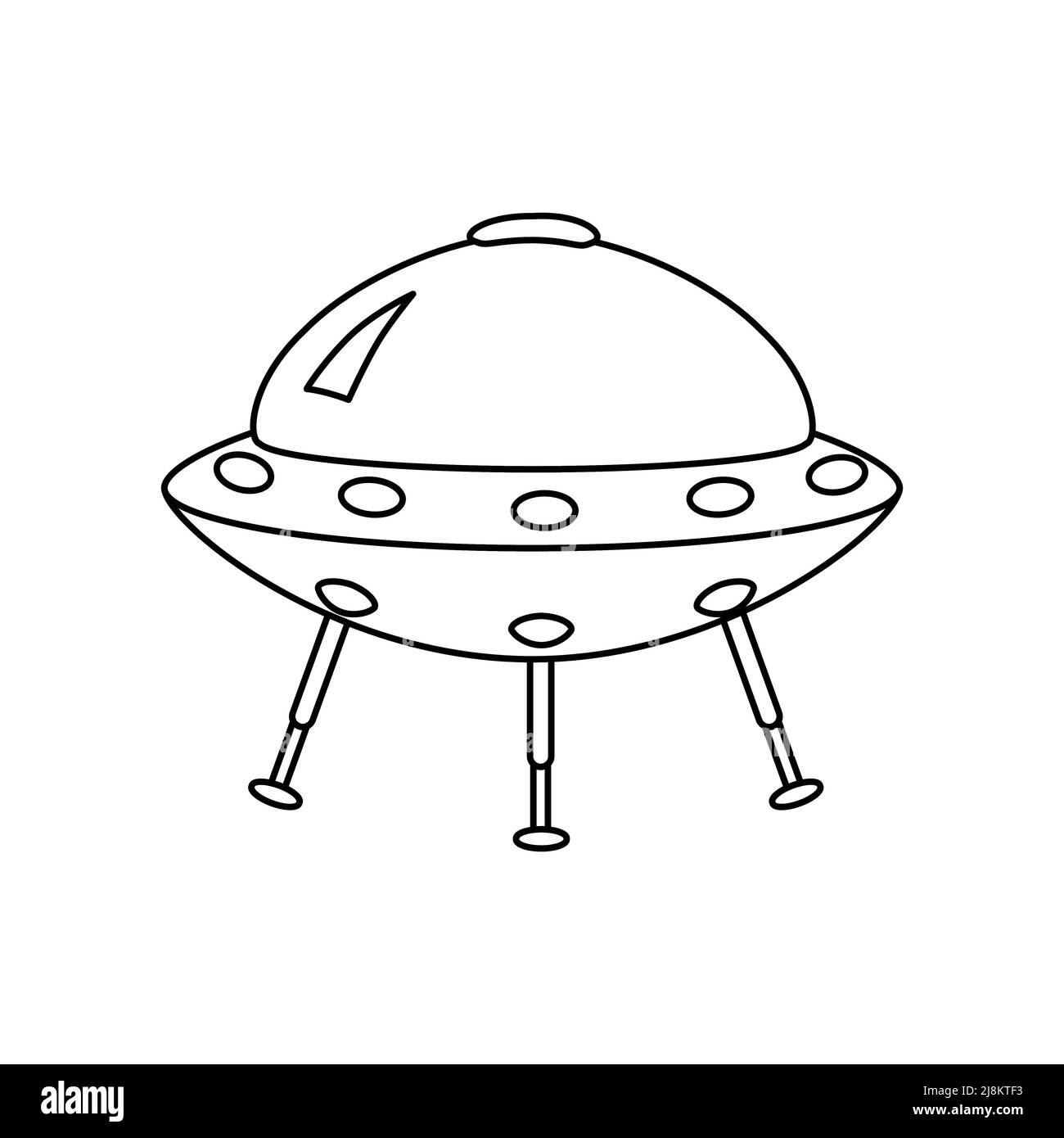 UFO icon, spacecraft of alien. Vector outline style illustration Stock Vector