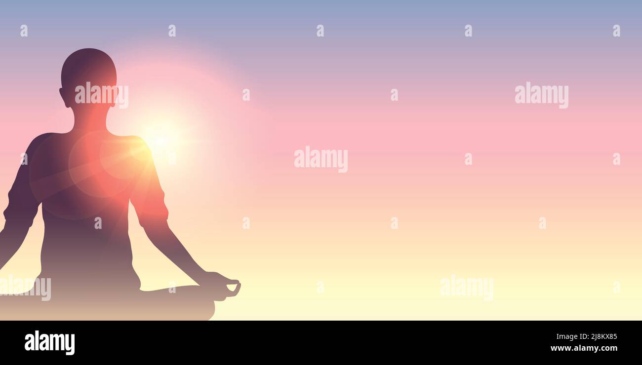 peaceful yoga mediating person on sunny bright background Stock Vector
