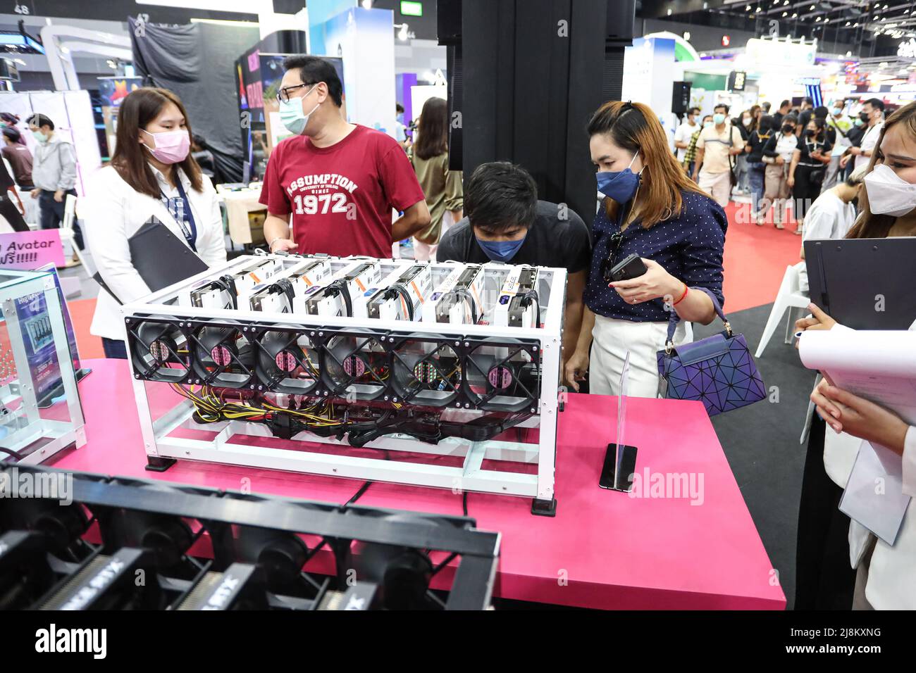 Bangkok, Thailand. 15th May, 2022. The booth showcases digital coin mining  equipment and hardware. which is open to visit and distribute at Thailand  Crypto Expo 2022. (Photo by Adirach Toumlamoon/Pacific Press) Credit: