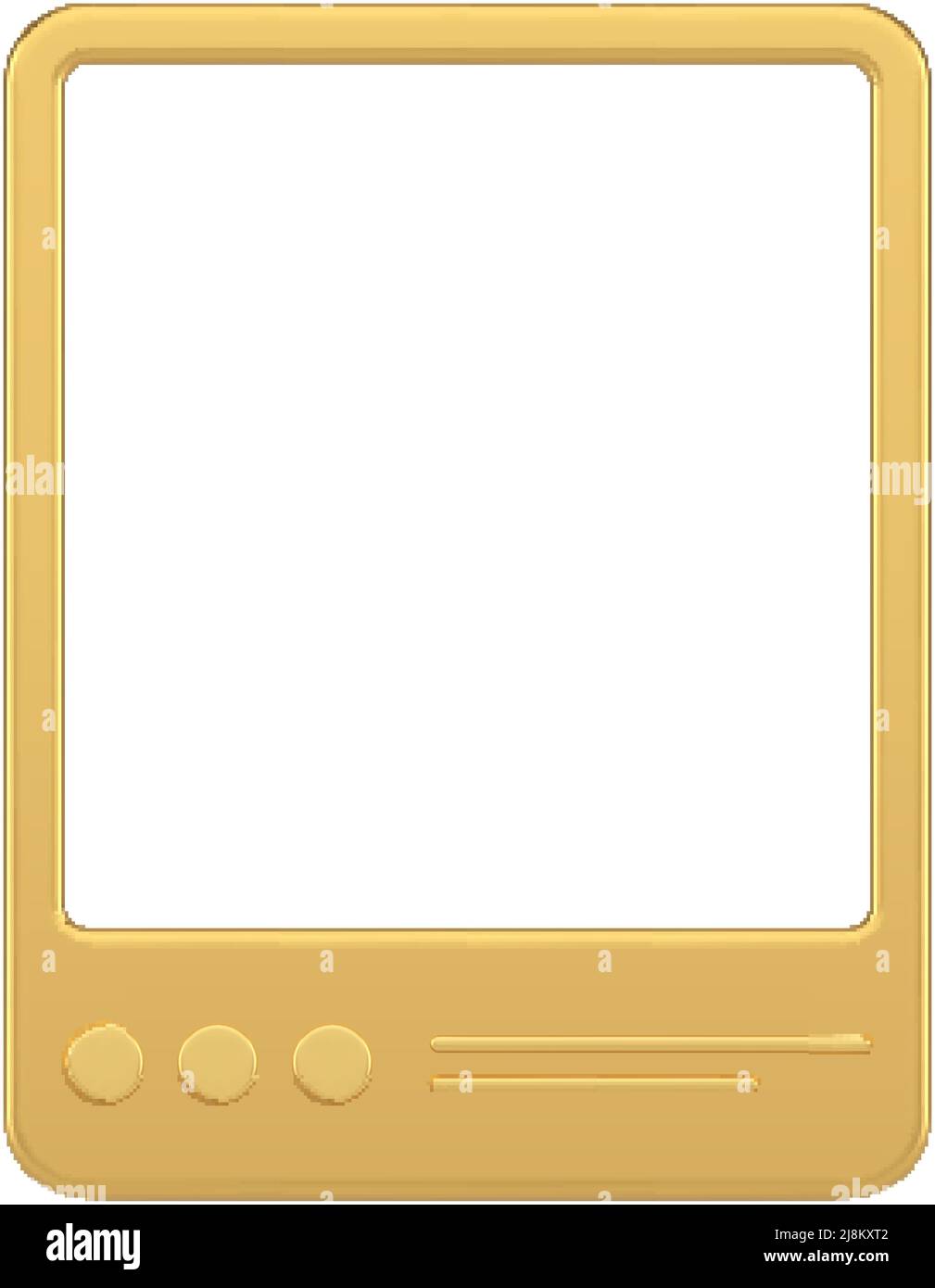 Metallic golden premium tablet pc frame media post template internet promo realistic 3d icon vector illustration. Multimedia advertising portable comp Stock Vector