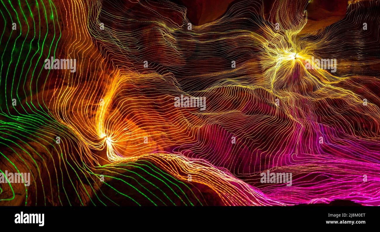 Abstract wave of digital weave lines connecting network dots and dark ...