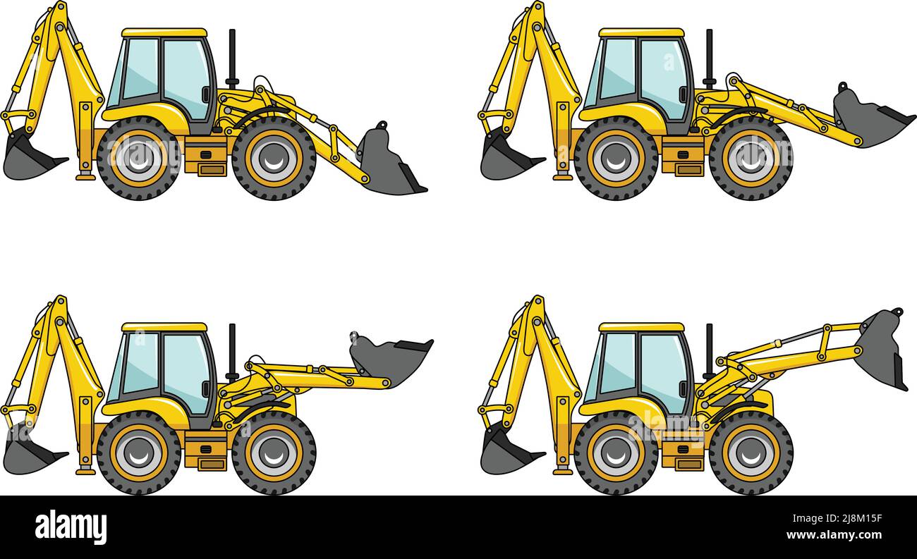 Detailed illustration of backhoe loaders, heavy equipment and machinery
