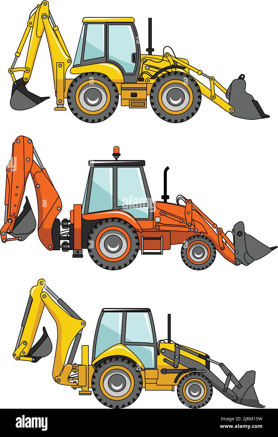 Detailed illustration of backhoe loaders, heavy equipment and machinery Stock Vector Image & Art