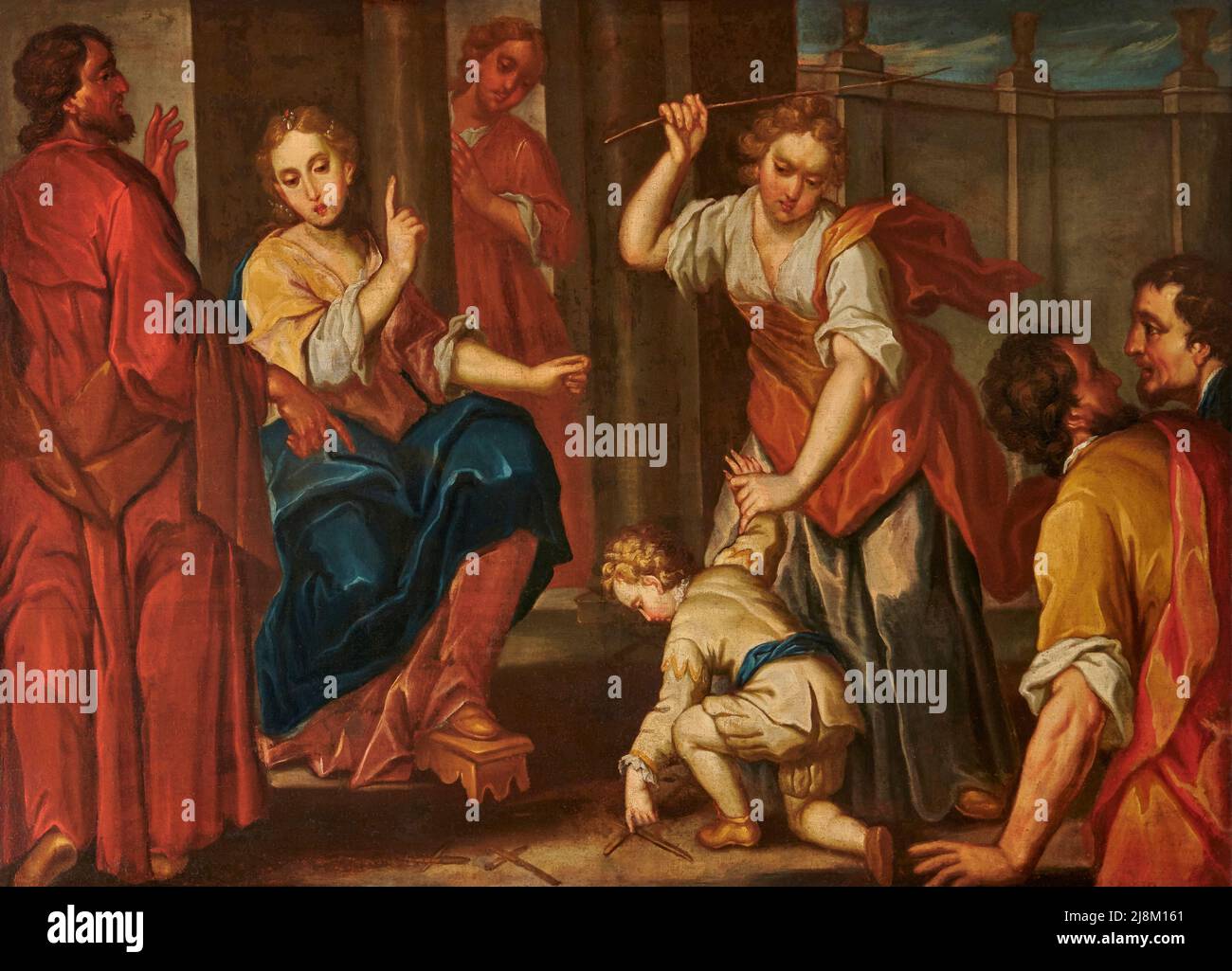 San Bassiano bambino  traccia croci sul terreno - olio su tela - pittore lombardo della seconda metà del XVII secolo -  Lodi Vecchio (Lodi) ,Italia, c Stock Photo
