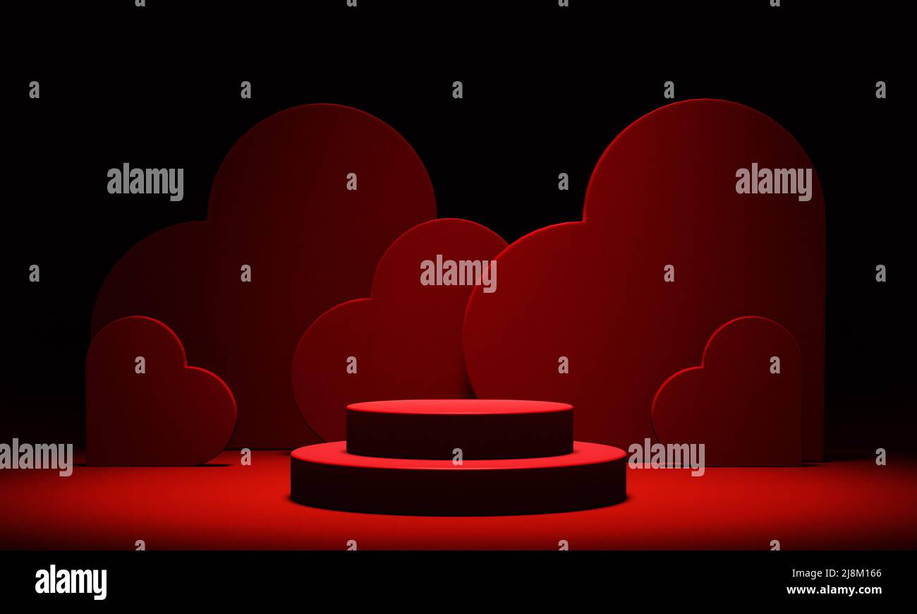 Valentines day podium pedestal with red hearts in background. Luxury ...