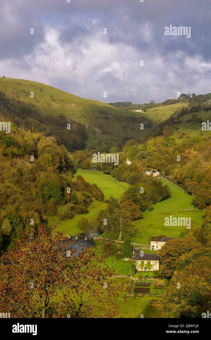 Autumn view down Monsal Dale from the Monsal Head Viewpoint, Peak District, Derbyshire, UK Stock Photo