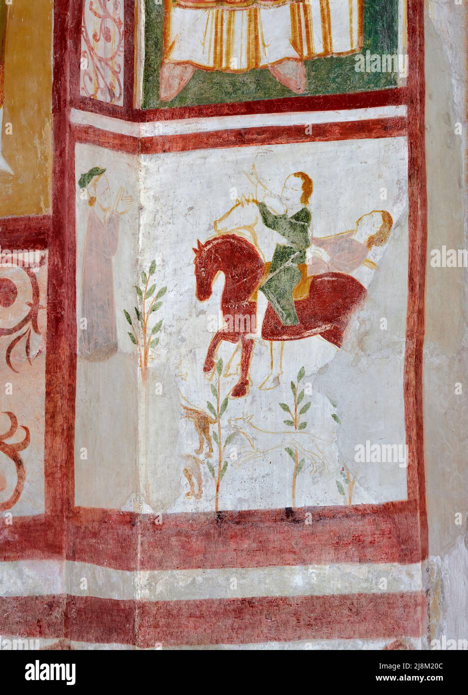 Cavaliere che suona il corno affresco Maestro di San Bassiano