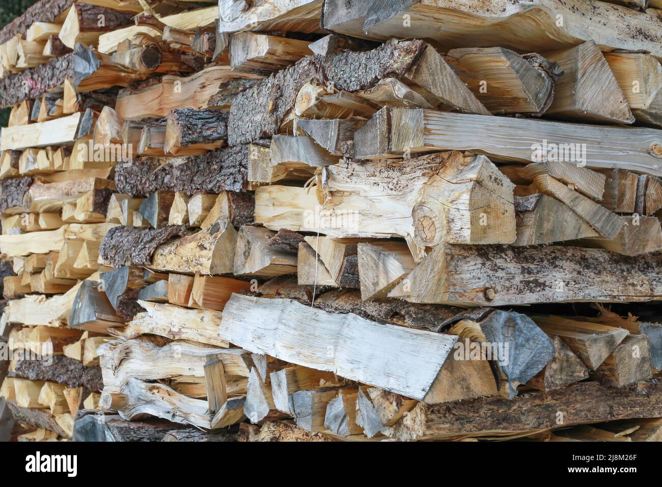 big pile with pieces of firewood Stock Photo