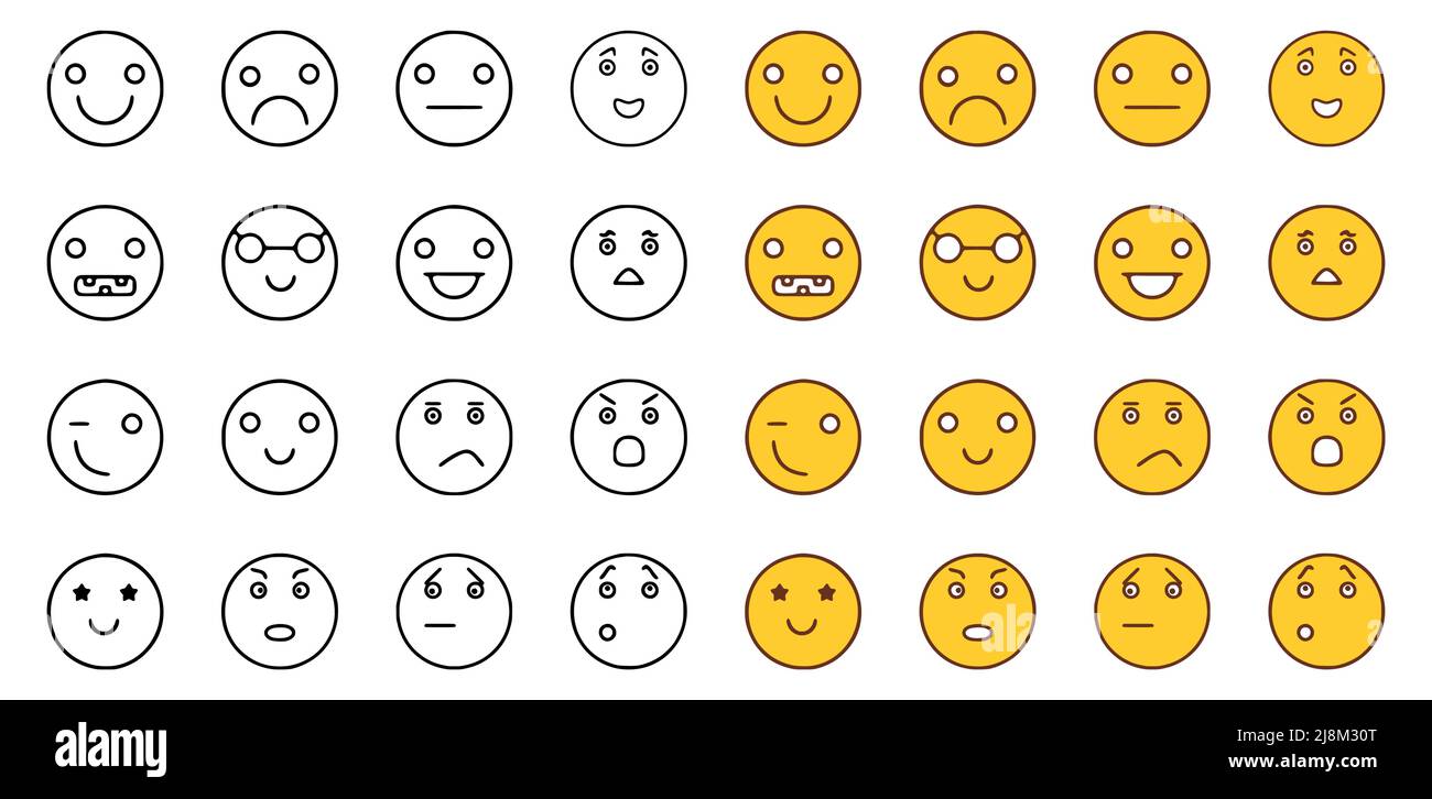 Vector set of emoticons in doodle style isolated on white background ...