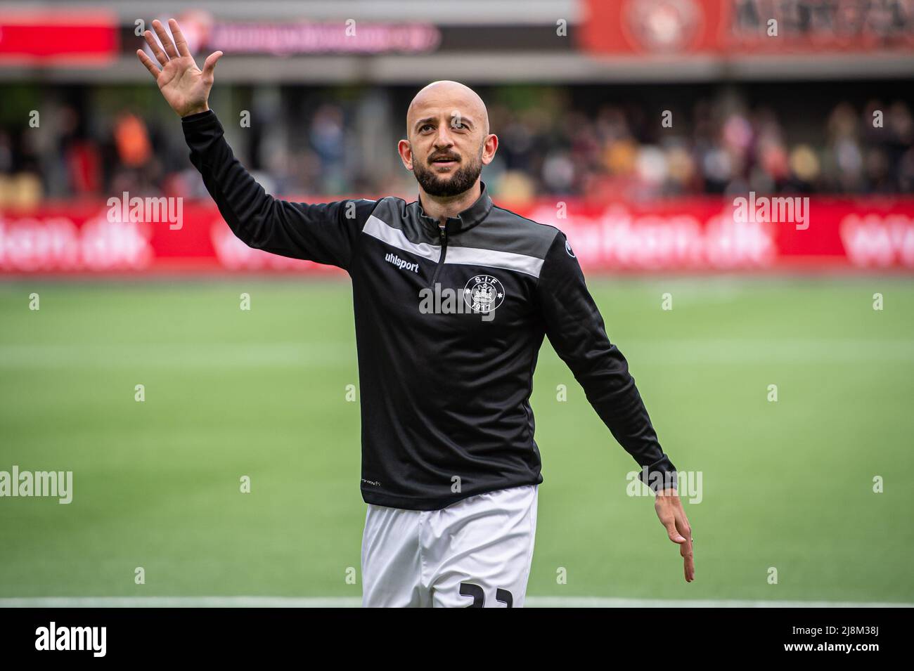 Silkeborg, Denmark. 16th May, 2022. The fans praise Robert Gojani of Silkeborg IF before the 3F Superliga match between Silkeborg IF and FC Midtjylland at Jysk Park in Silkeborg. (Photo Credit: Gonzales Photo/Alamy Live News Stock Photo