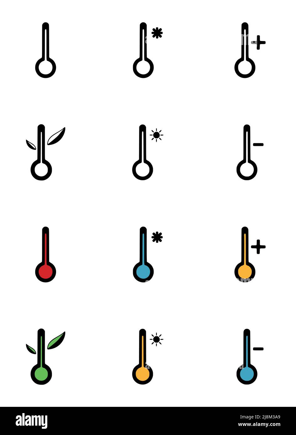 Vector set of thermometers in doodle style isolated on white background