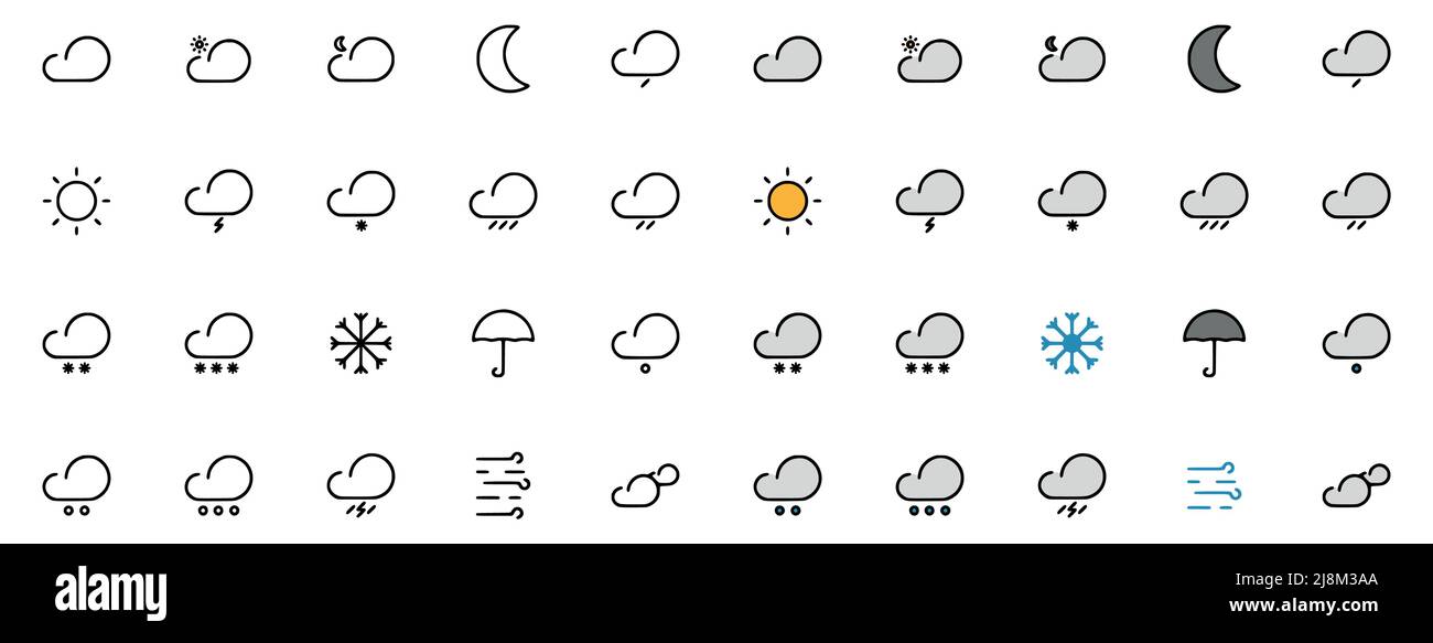 Vector set of weather icons in doodle style isolated on white ...