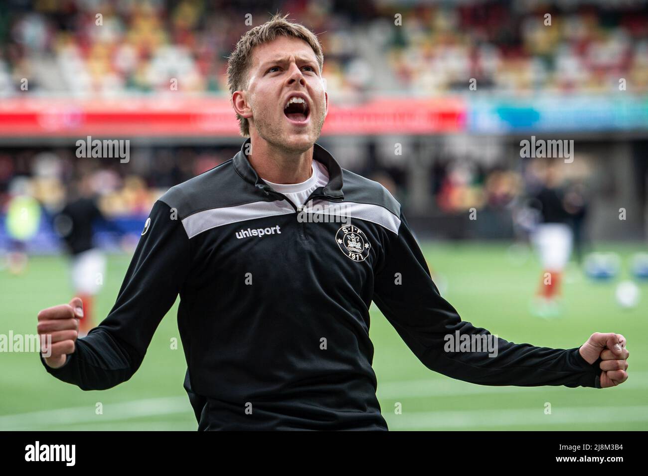 Silkeborg, Denmark. 16th May, 2022. The fans praise Nicolai Vallys of Silkeborg IF before the 3F Superliga match between Silkeborg IF and FC Midtjylland at Jysk Park in Silkeborg. (Photo Credit: Gonzales Photo/Alamy Live News Stock Photo